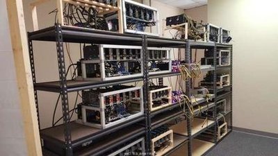 A modern mining farm showcasing rows of mining rigs